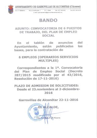 Imagen Convocatoria de 6 puestos de trabaja, del Plan de Empleo Social - Solicitudes Presentadas