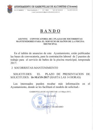 Imagen PROCESO SELECTIVO DE LA CONVOCATORIA DE 2 PLAZAS DE SOCORRISTAS MANTENEDORES PARA EL SERVICIO DE BAÑOS DE LA PISCINA MUNICIPAL